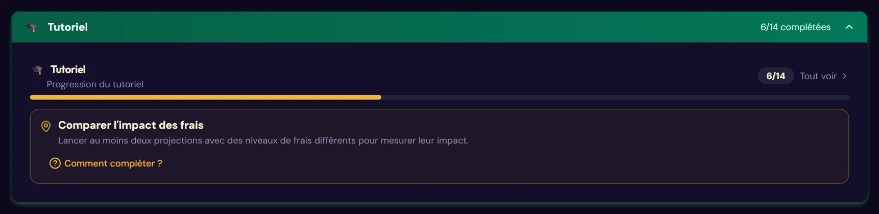 Le bandeau « Tutoriel » du tableau de bord