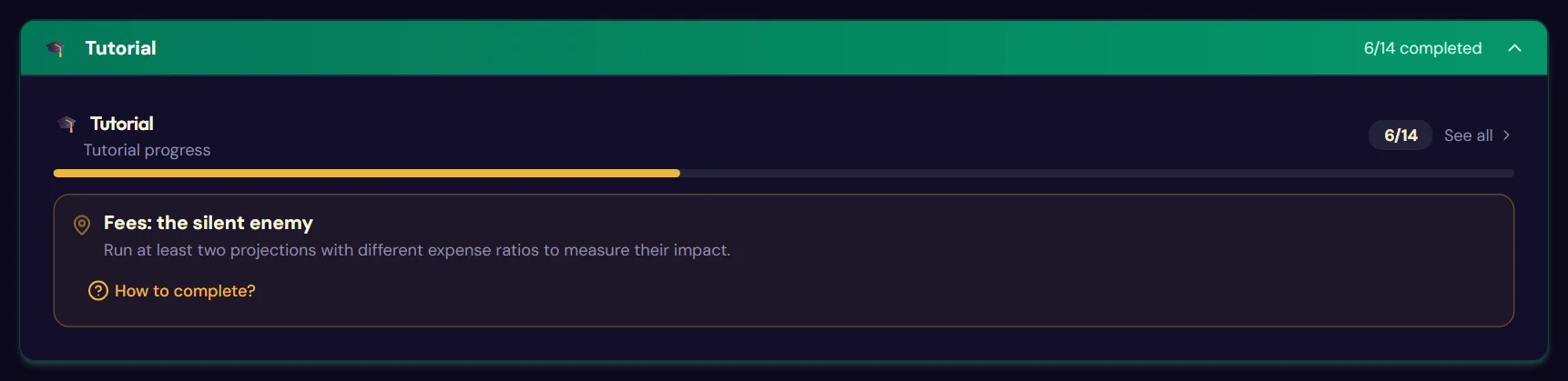 The “Tutorial” banner on the dashboard
