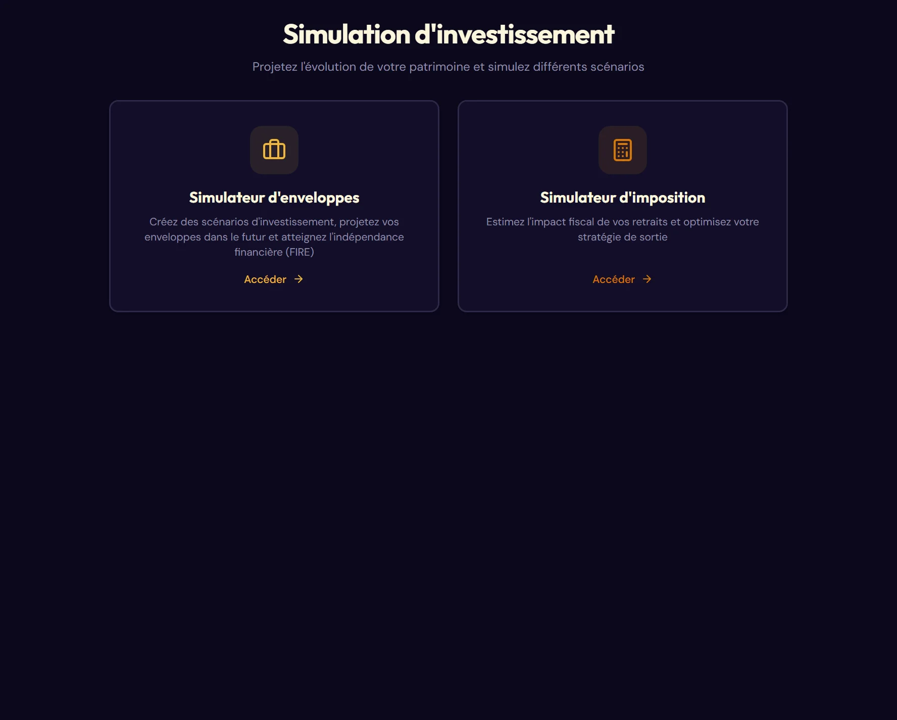 La page d'accueil des simulations