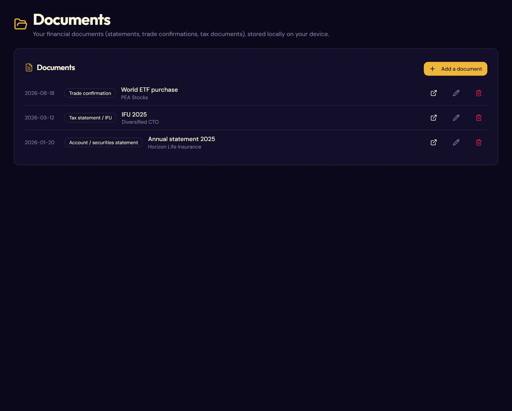 The Documents page