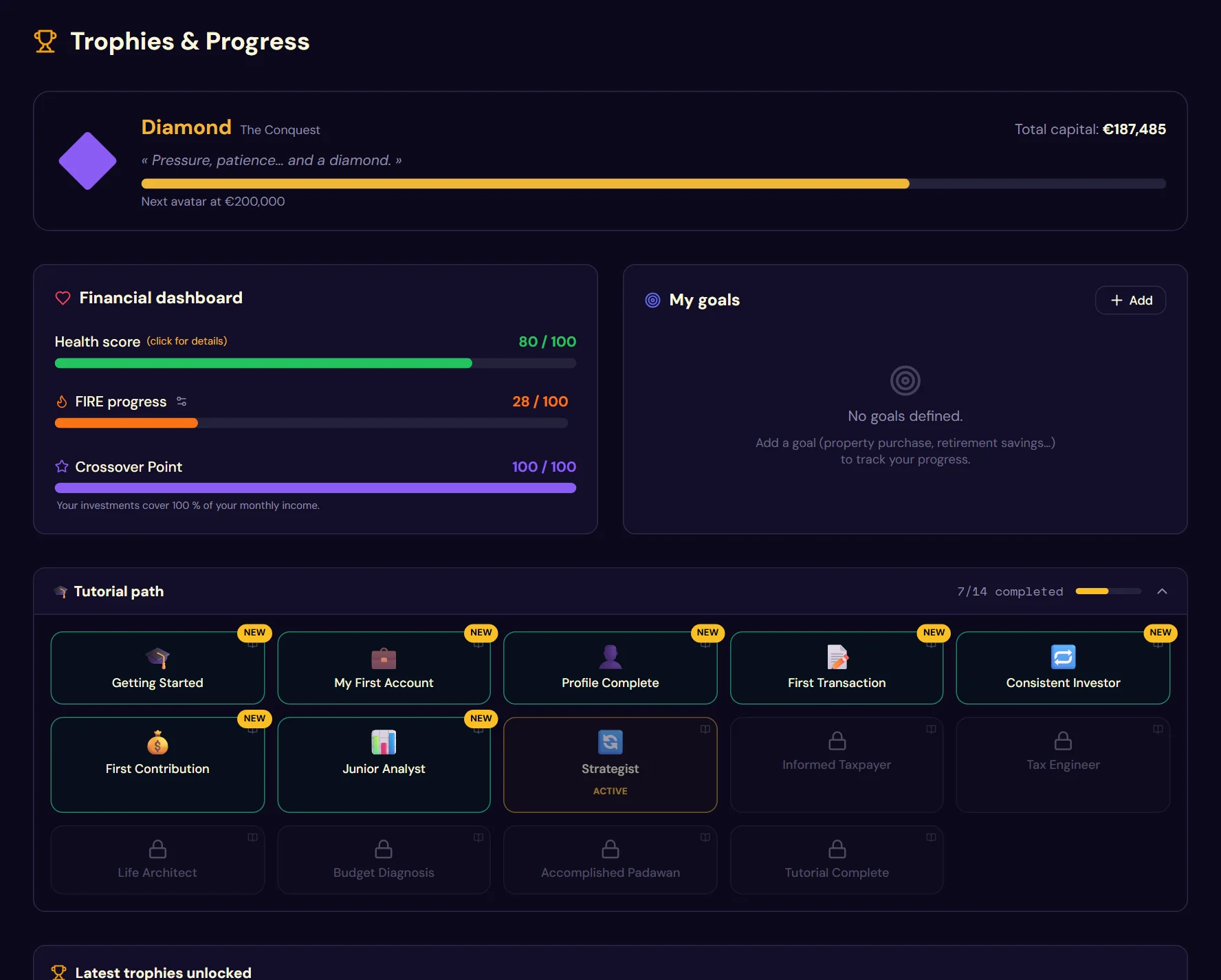 The Trophies page
