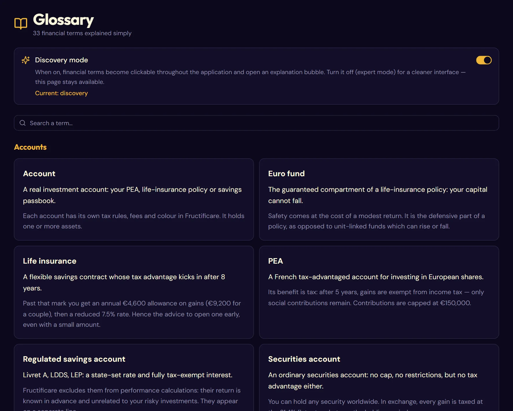 The Glossary page
