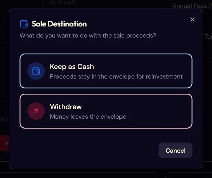 The withdrawal confirmation window