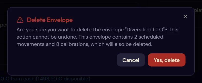 The deletion confirmation